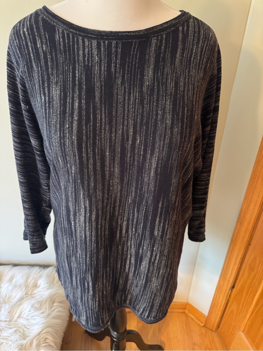 The Limited Black and Light Gray Striped Knit Top